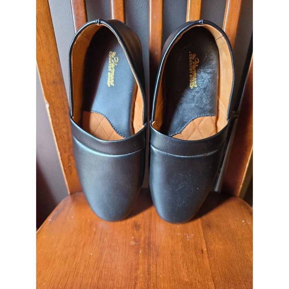 Vermont Country Store Men's Classic LEATHER SLIPPERS Size 11 M  Black EUC  Worn